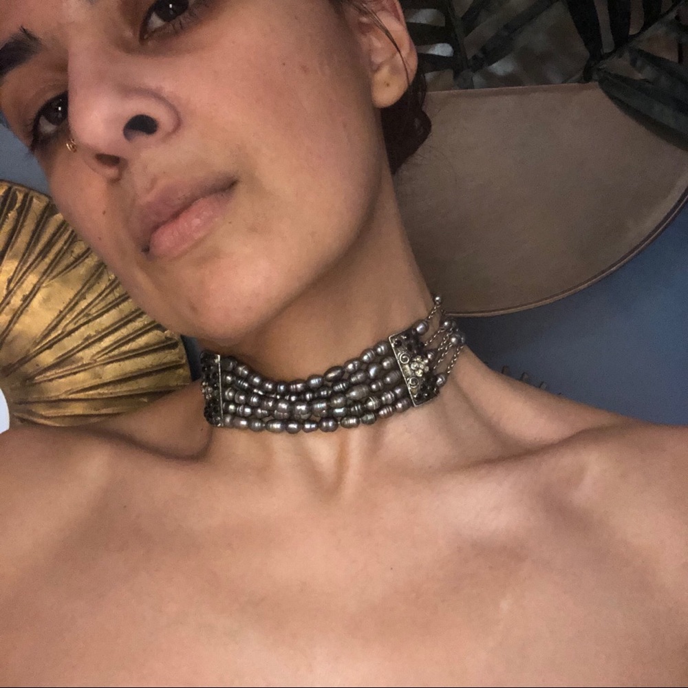 Black Pearl & Silver Choker